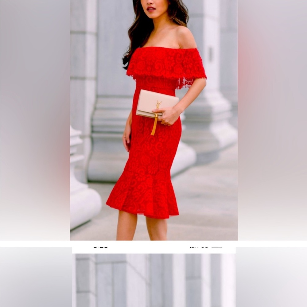 COPY - BCBGMAXAZRIA NWT red off the shoulder lace dress - Picture 2 of 10